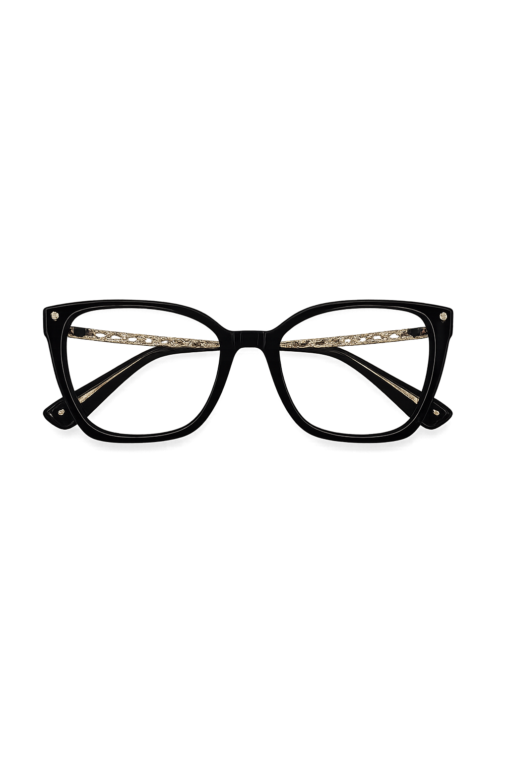  Monture Optique Œil-de-Chat Noire Filigranée Or