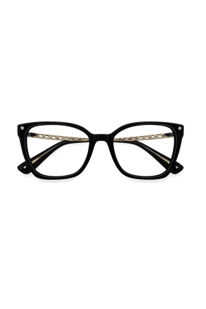  Monture Optique Œil-de-Chat Noire Filigranée Or