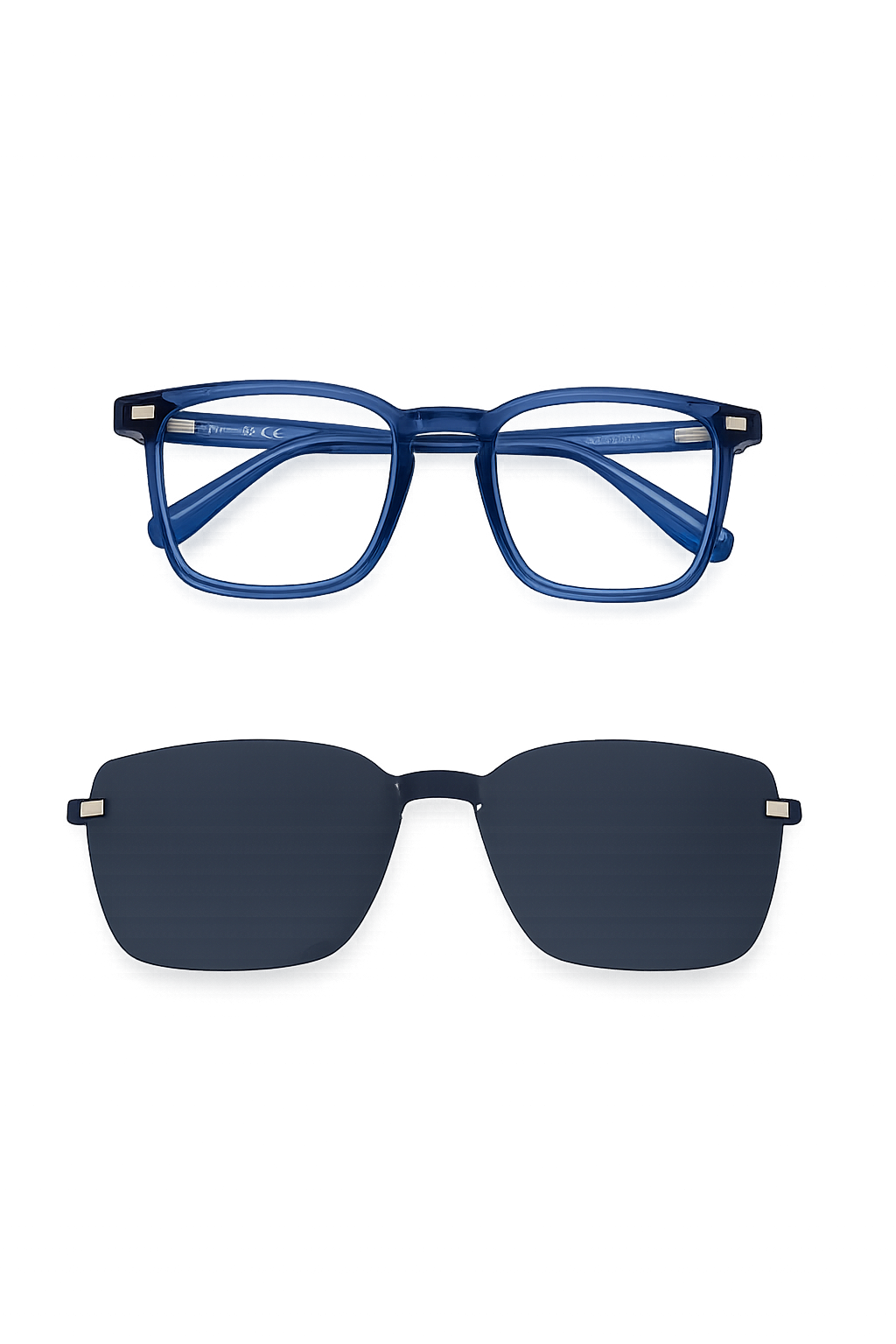  Monture Optique Carrée Bleue Translucide avec Clip Solaire Magnétique Amovible