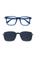  Monture Optique Carrée Bleue Translucide avec Clip Solaire Magnétique Amovible