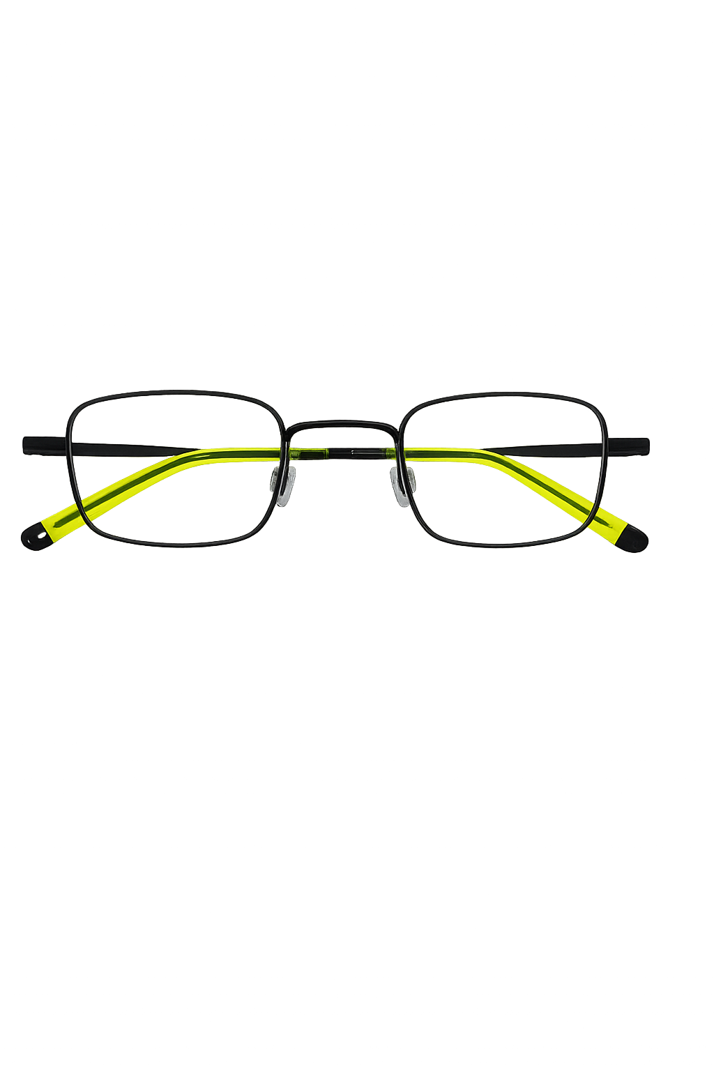  Monture Optique Rectangulaire Noire à Branches Jaune Fluo