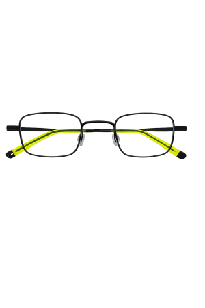  Monture Optique Rectangulaire Noire à Branches Jaune Fluo