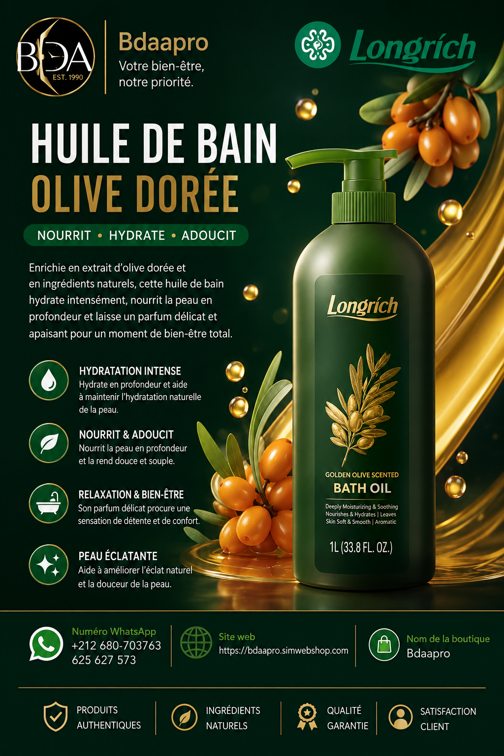 Huile de Bain Olive Longrich