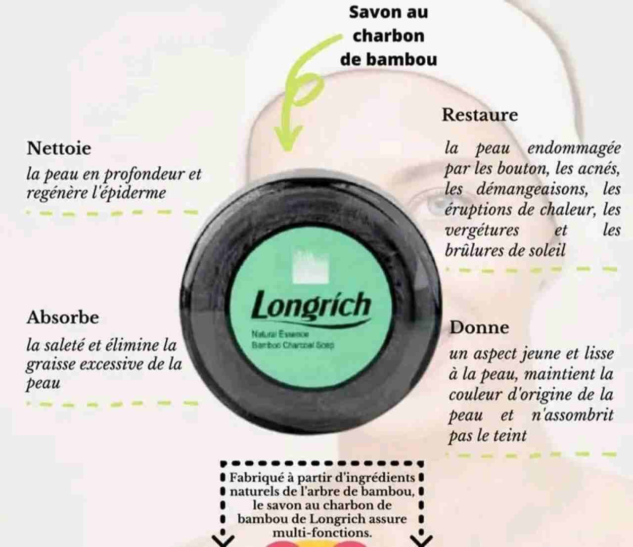 LONGRICH Pack De 3 Savons A Base De Charbon De Bambou