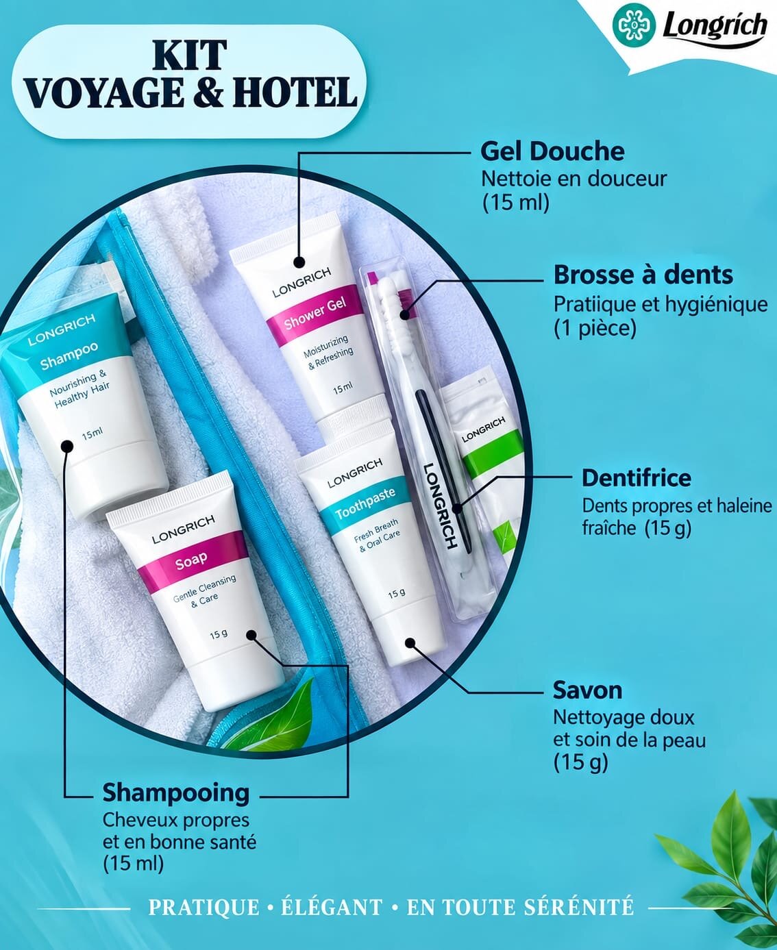Longrich Travel Size Toiletries—kit de voyage 5 produits 