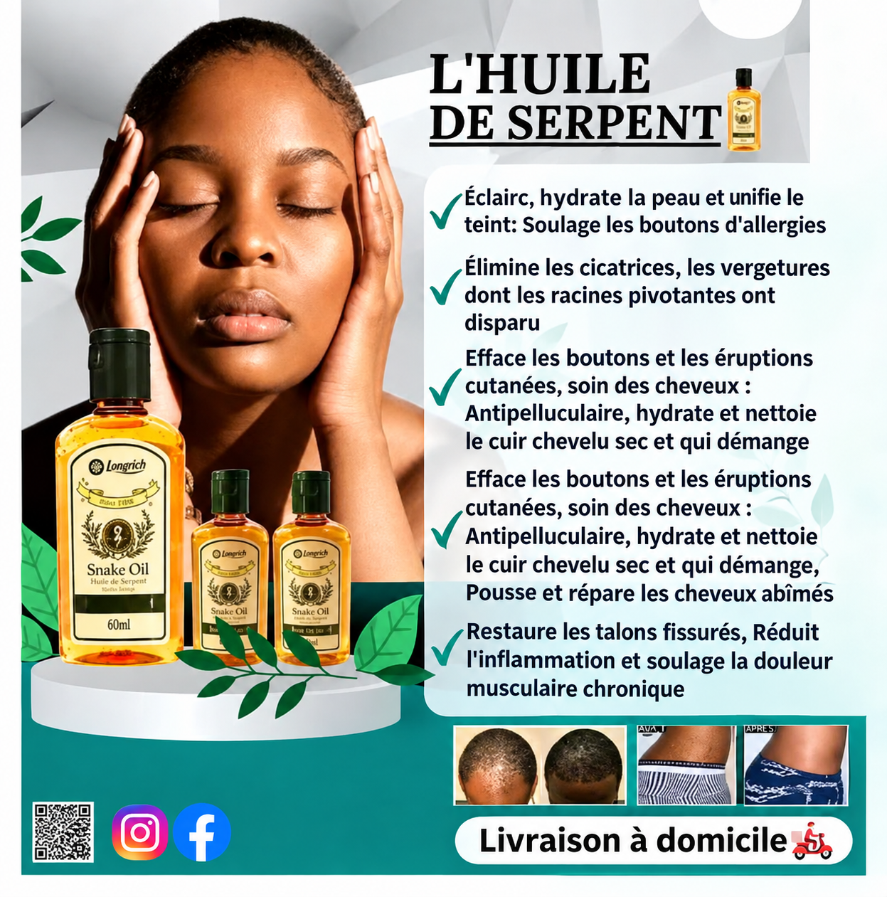 Longrich Huile de Serpent – Soin Capillaire