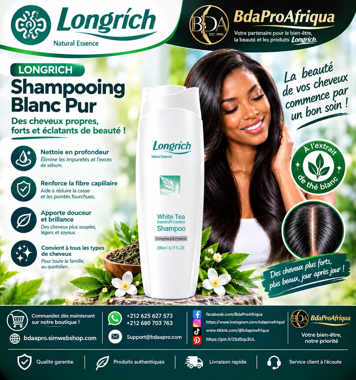 Longrich – Shampooing au Thé Blanc Anti-Pelliculaire 200 ml