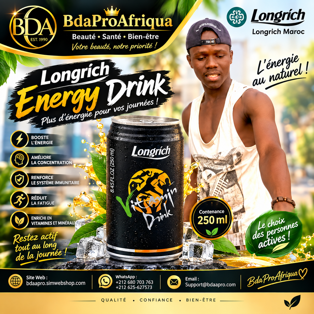 Longrich – Boisson Énergisante au Cordyceps & Gingembre Noir 250 ml