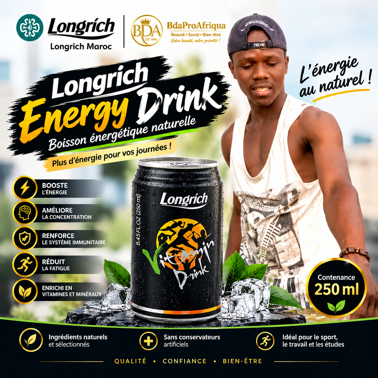 Longrich – Boisson Énergisante au Cordyceps & Gingembre Noir 250 ml