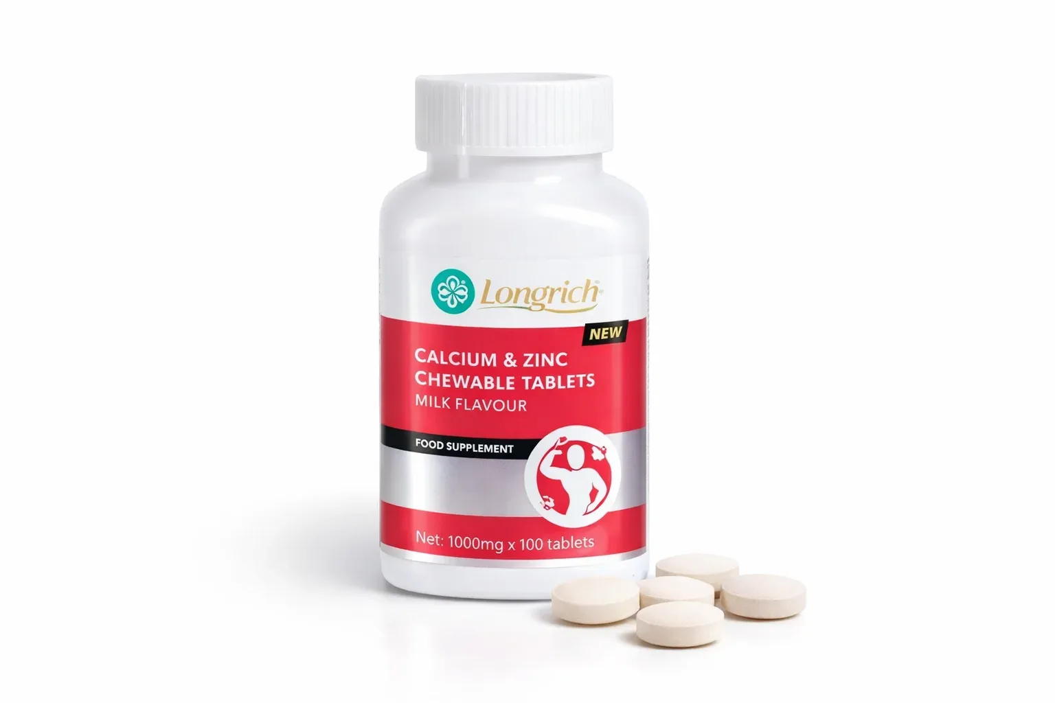 ✅ Longrich – Calcium, Fer & Zinc – 100 Comprimés à Mâcher