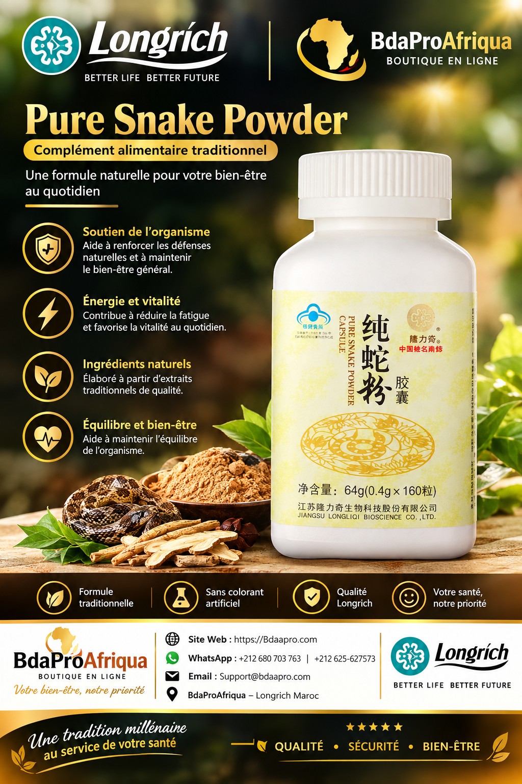   Pure Snake Powder Longrich – Complément alimentaire en capsules