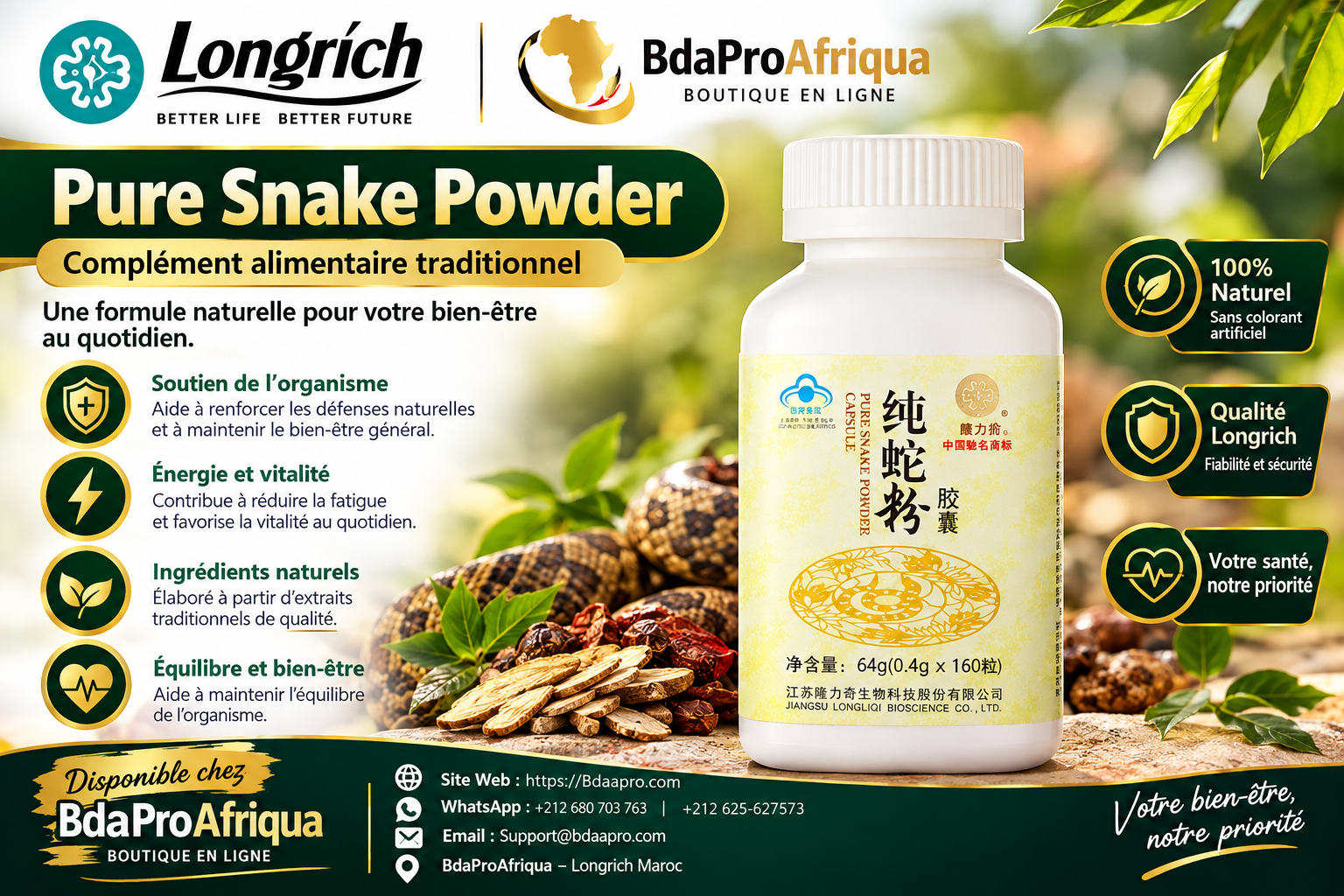   Pure Snake Powder Longrich – Complément alimentaire en capsules