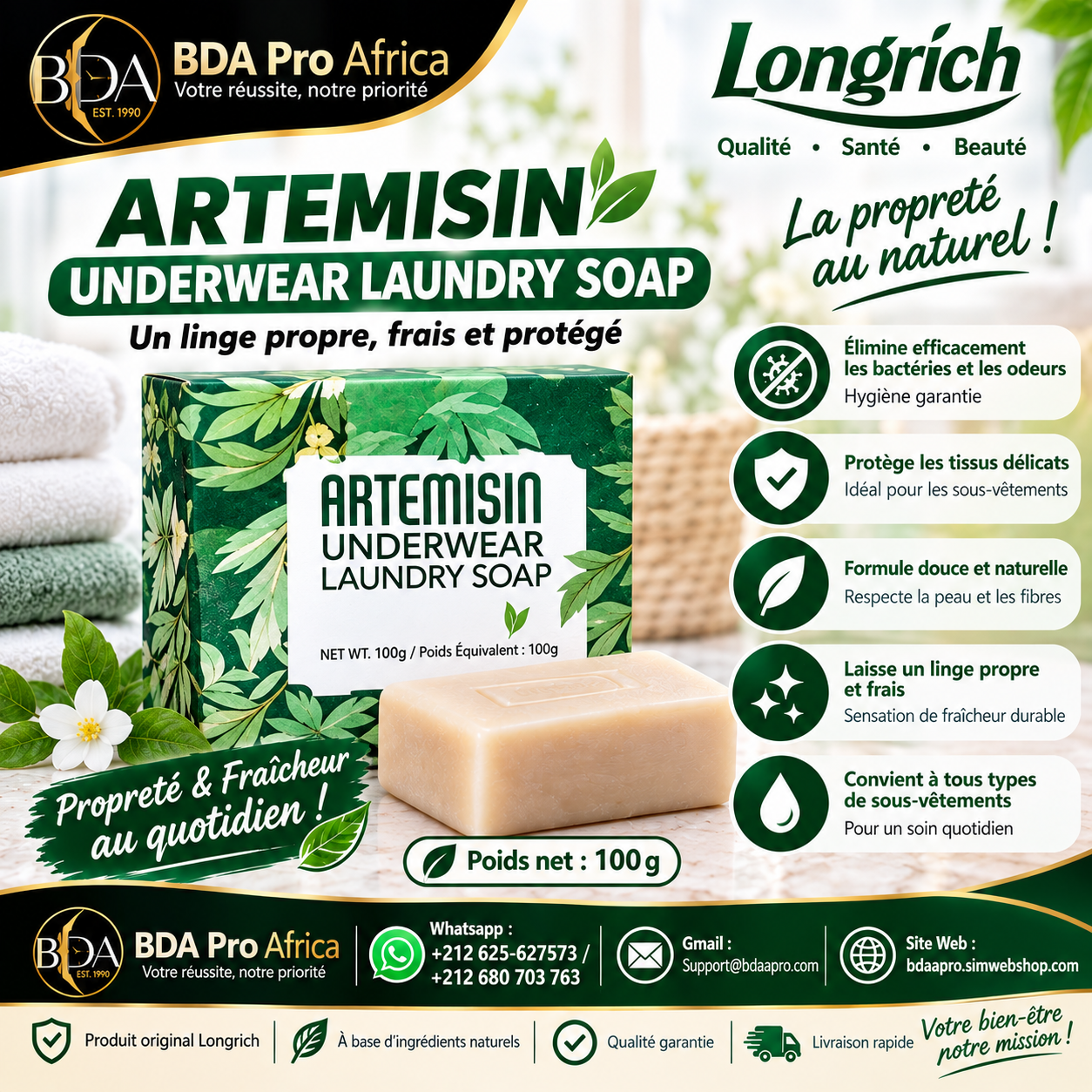 Longrich Artemisin – Savon à Lessive pour Sous-Vêtements