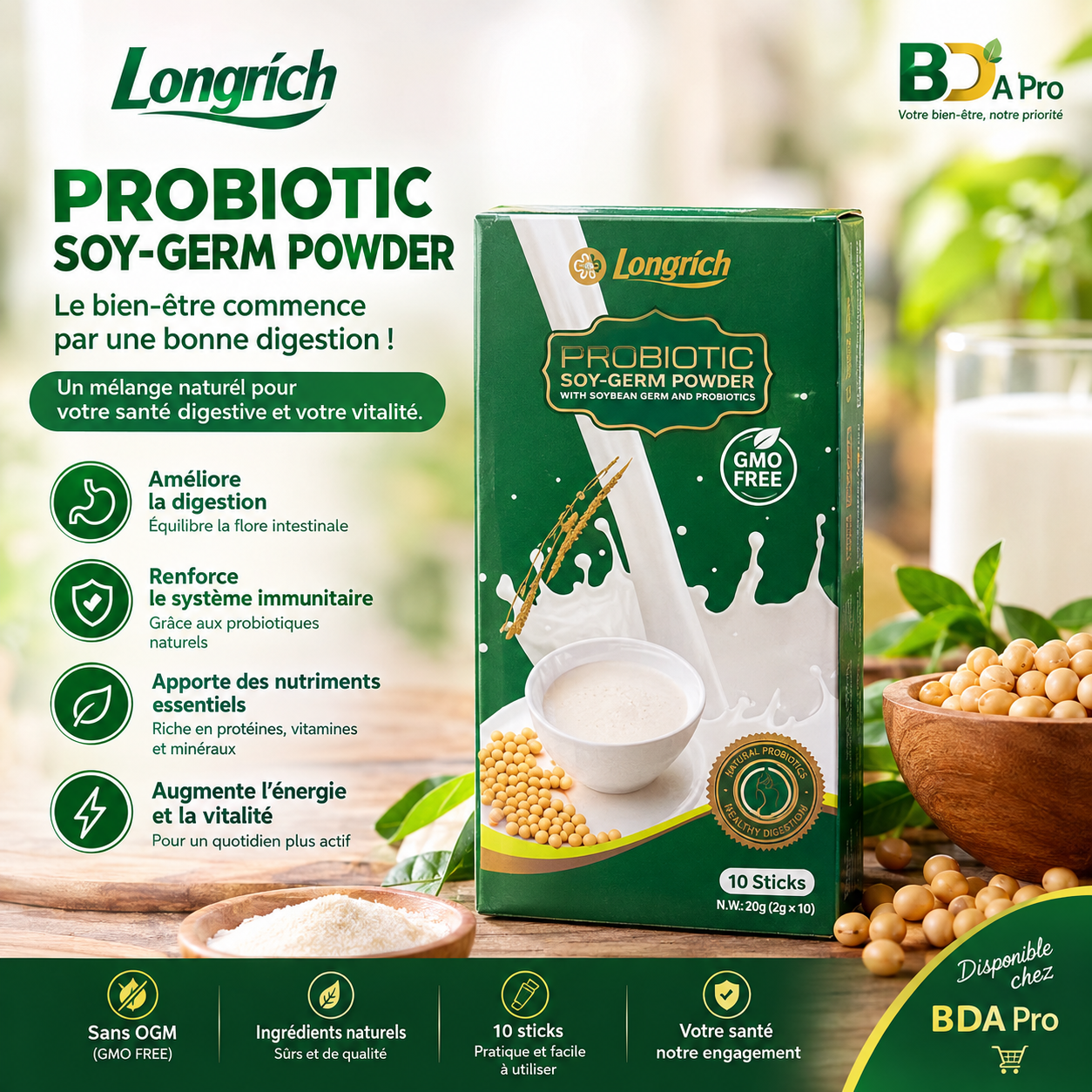 Longrich Prebiotic Soy Powder – Poudre de Soja Prébiotique au Calcium & Multivitamines