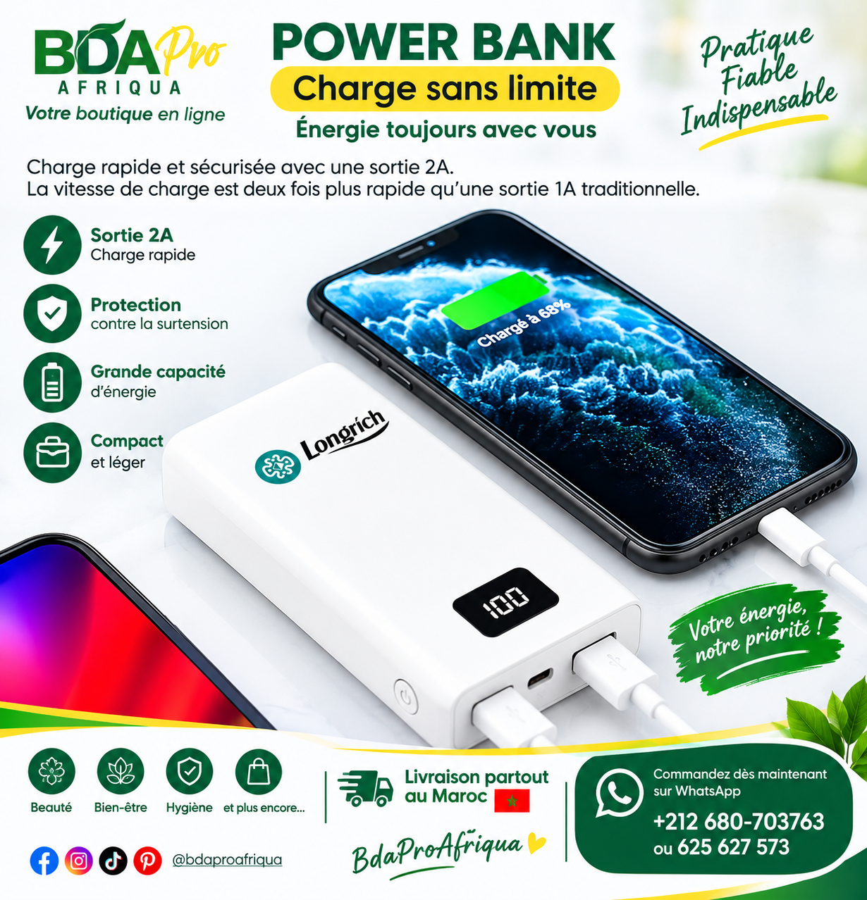 Longrich Power Bank – Batterie Externe 10 500 mAh