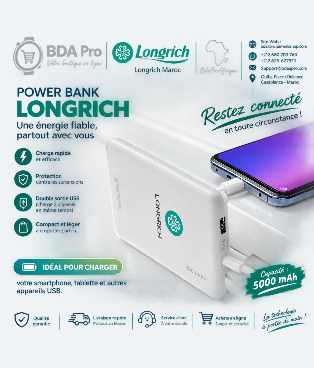 Longrich Power Bank – Batterie Externe 10 500 mAh