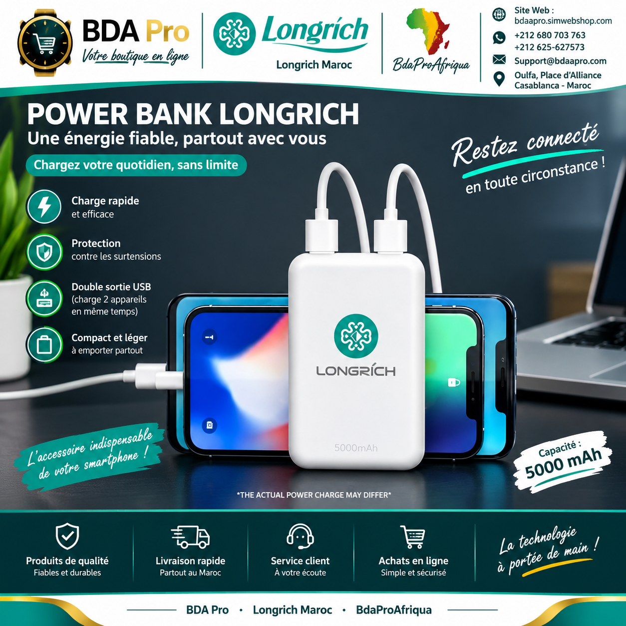 Longrich Power Bank – Batterie Externe 10 500 mAh
