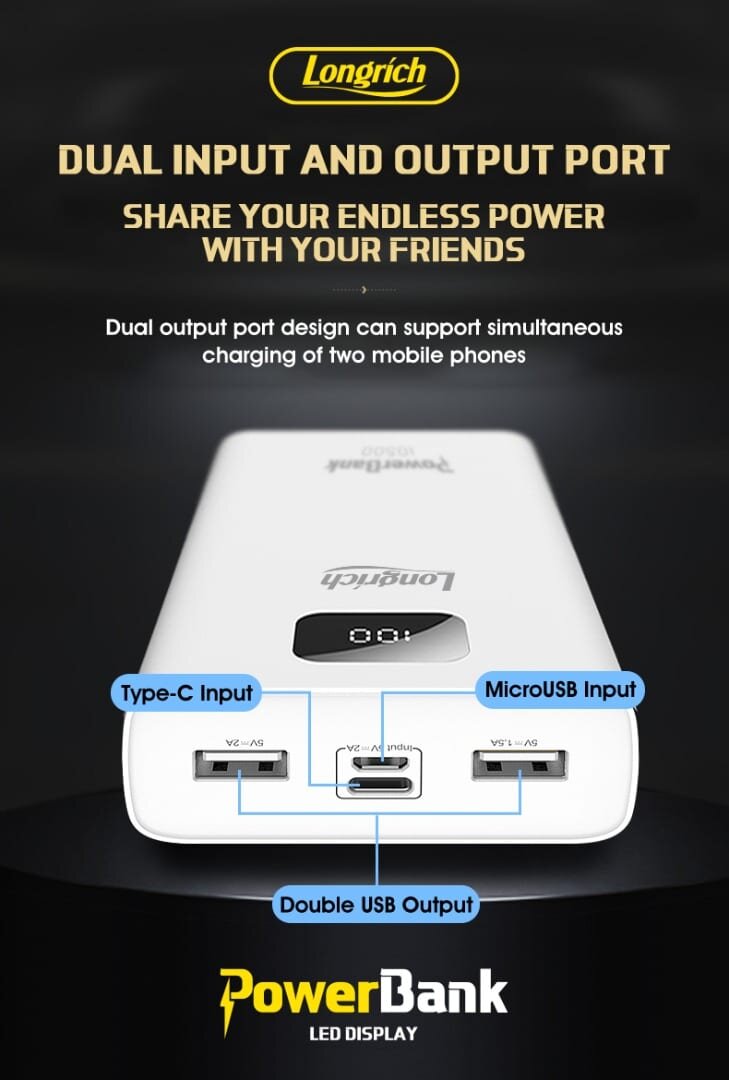 Longrich Power Bank – Batterie Externe 10 500 mAh