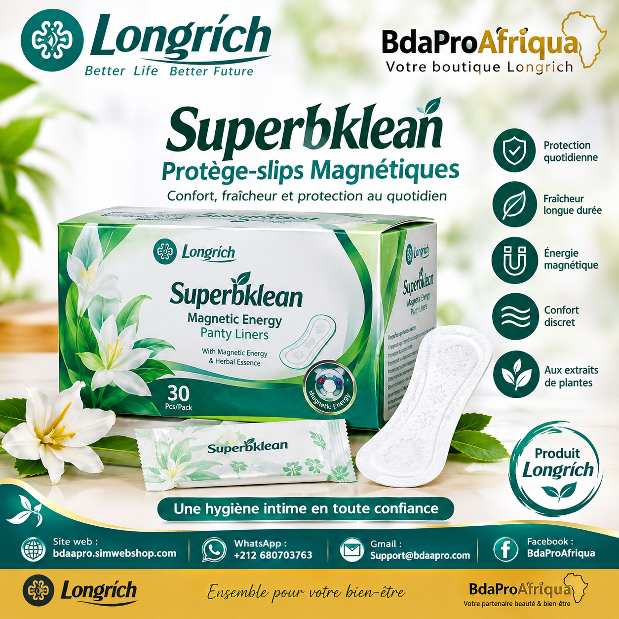 Longrich Supeklean – Protège-Slips Magnétiques Féminins