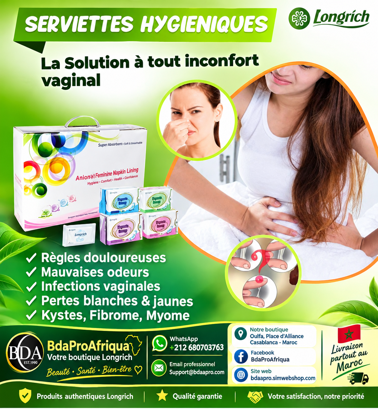 Longrich Superbklean – Serviettes Hygiéniques Magnétiques de Nuit 300 mm
