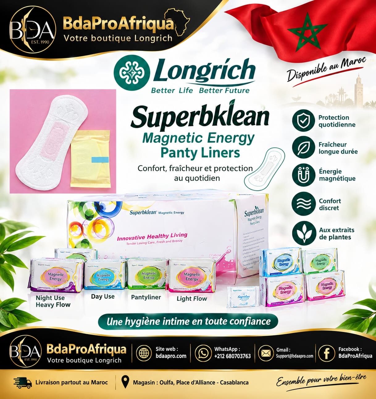 Longrich Superbklean – Mini-Serviettes Hygiéniques 180 mm