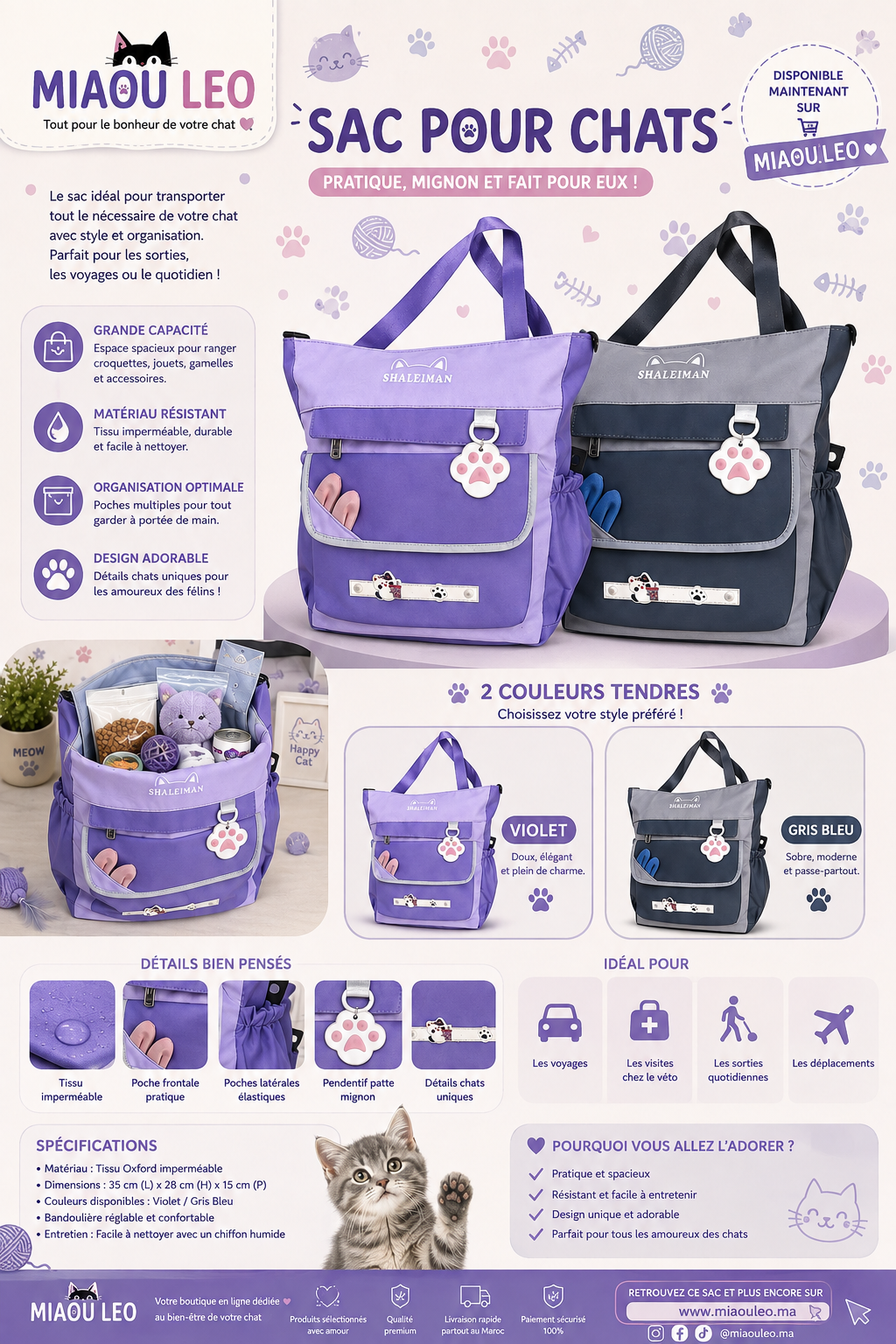 Sac de produits essentiels pour chaton